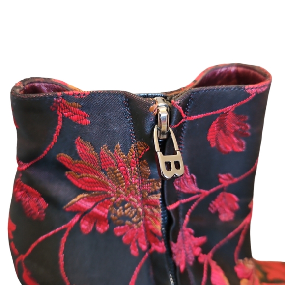 Bally Black & Red Floral Zip Up Ankle Boot Size 5 - Picture 6 of 10